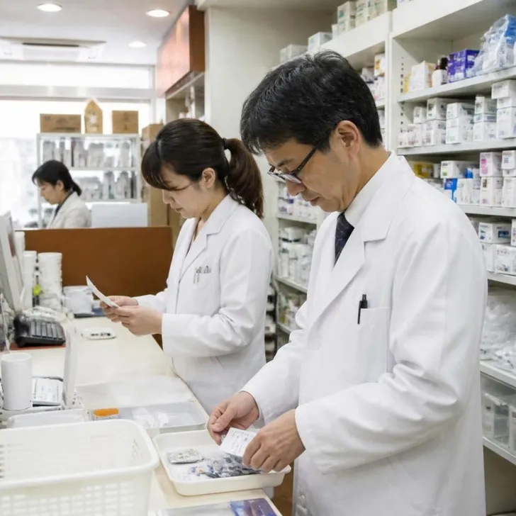 調剤室で一人で監査する薬剤師の場面(イメージ)