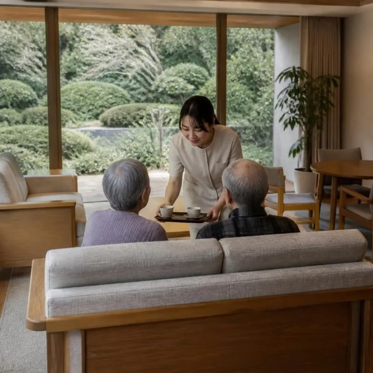 施設の居室で利用者の移動を支える場面(イメージ)