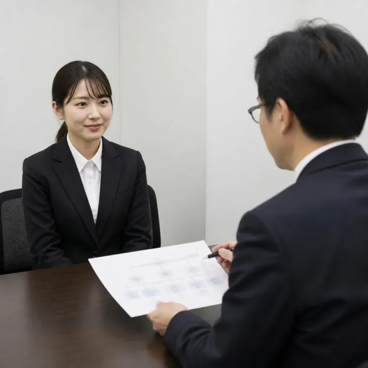 配属先の説明を聞く新入社員候補の場面(イメージ)