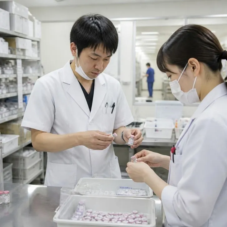 病棟で医師・看護師と話す薬剤師の場面(イメージ)