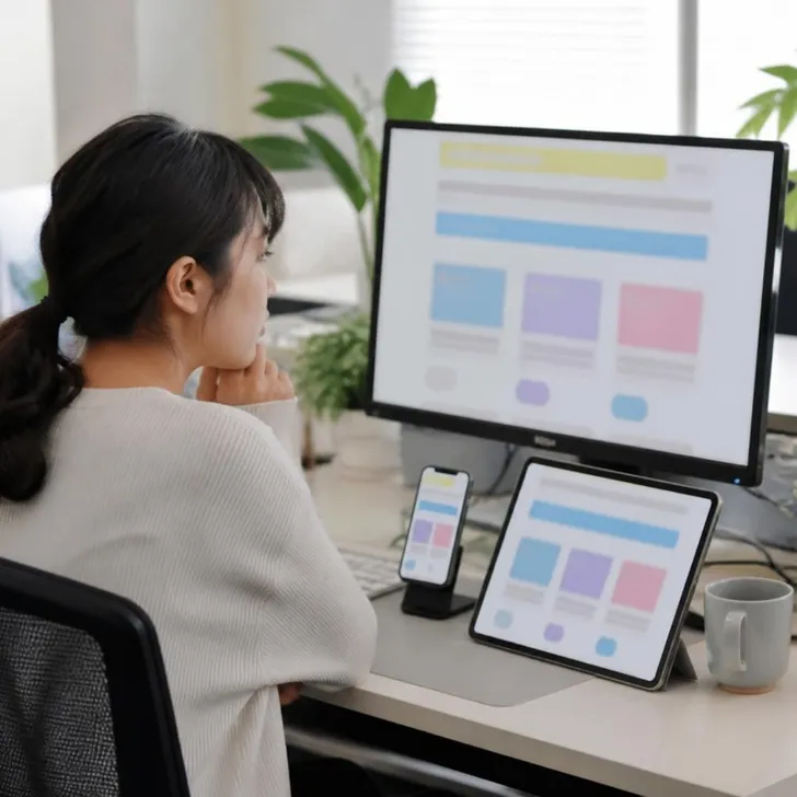 画面の表示を確認するフロントエンドエンジニアの場面(イメージ)