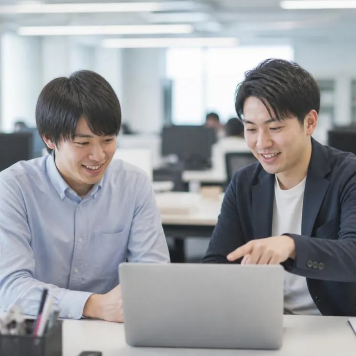 職場で社員の説明を聞くインターンシップの場面(イメージ)